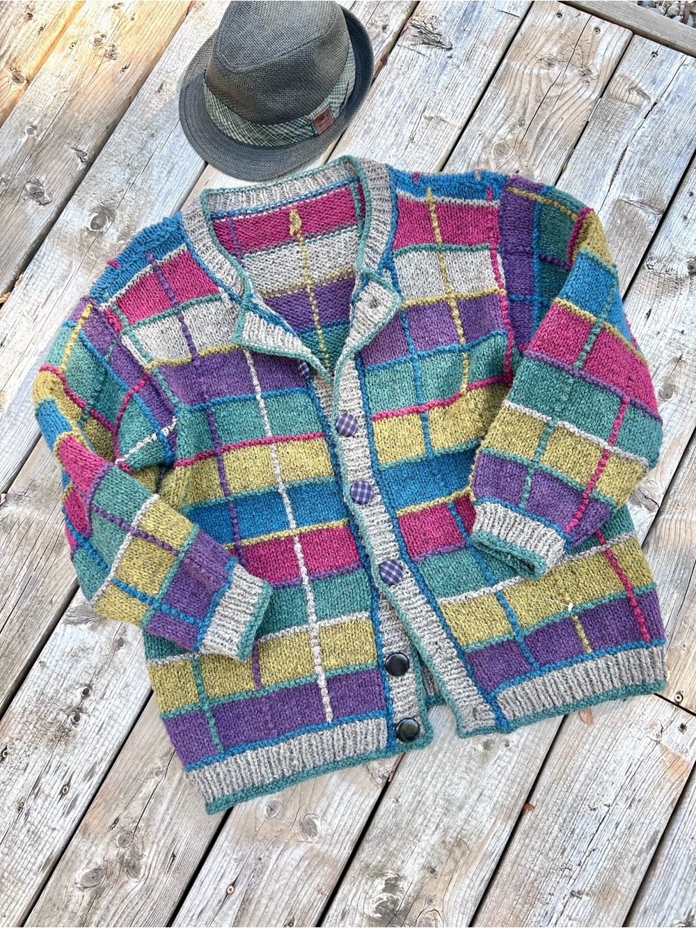 Artisan patchwork vibe boho wool knit sweater w cottagecore country prairie vibe - Picture 7 of 16